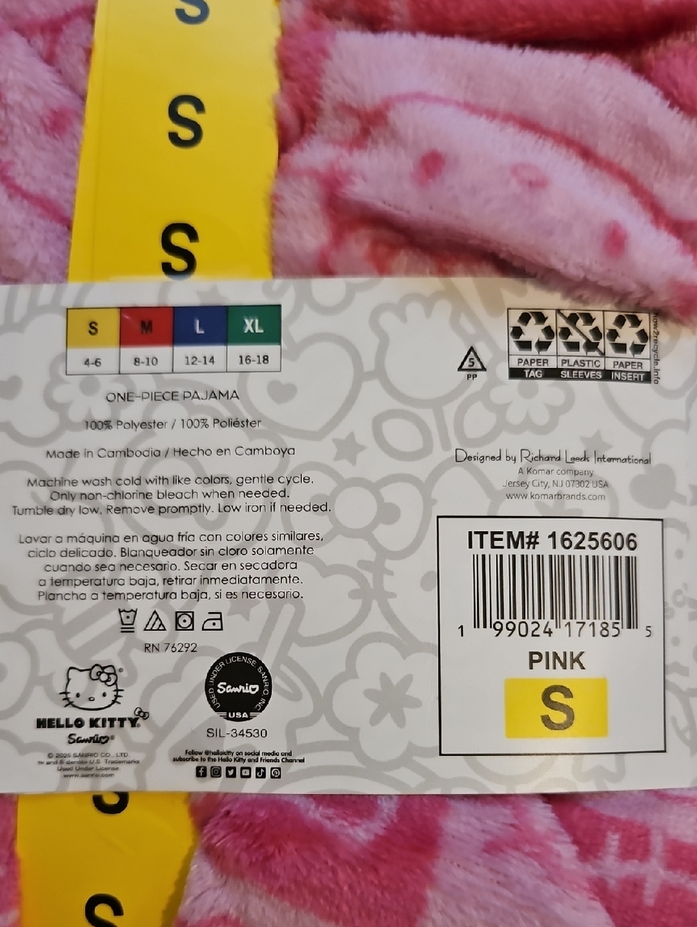 NEW! Hello Kitty Pink One Piece Pajama Size S - Picture 7 of 8
